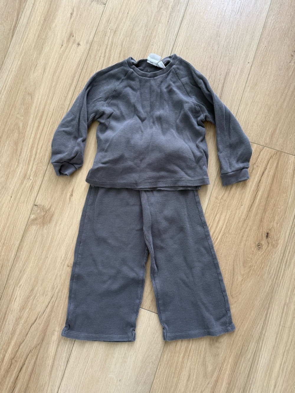 Zara Kids Gray Waffle Knit Set - Long Sleeve Top & Pants